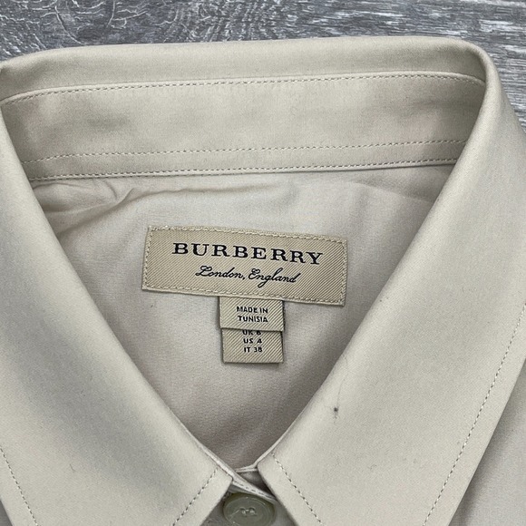 Burberry London Shirt Womens 4 Beige Long Sleeve Button Up Minimalist Office Top - Picture 6 of 15